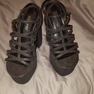 Black sparkly glitter platform high heels